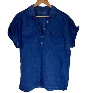 Tommy Bahama Womens Linen‎ Short Sleeve Pullover Shirt Size Medium Cobalt Blue